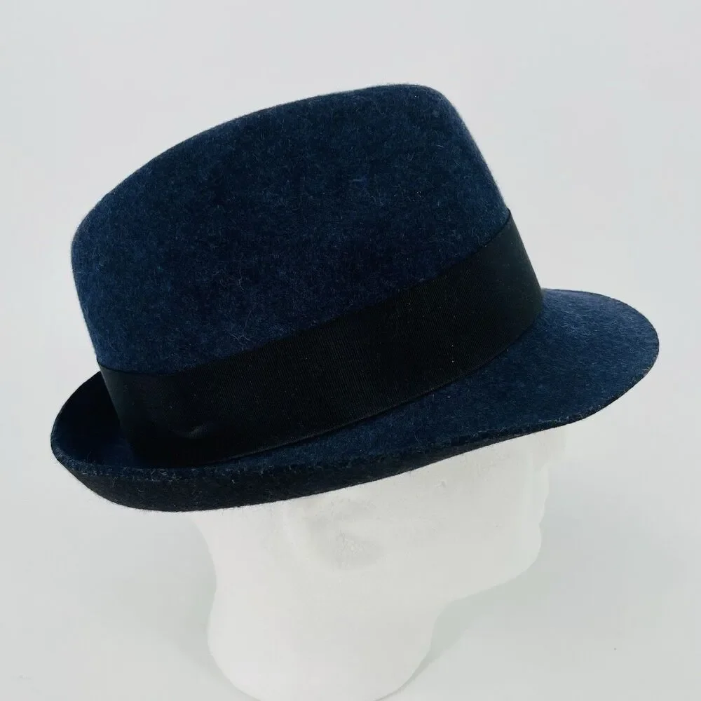 Bailey Of Hollywood Wool Felt Fedora Hat Mens M Blue Trilby Grosgrain Band #3903